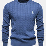 Rhys - Cable Knit Jacquard Sweater with Giraffe Embroidery