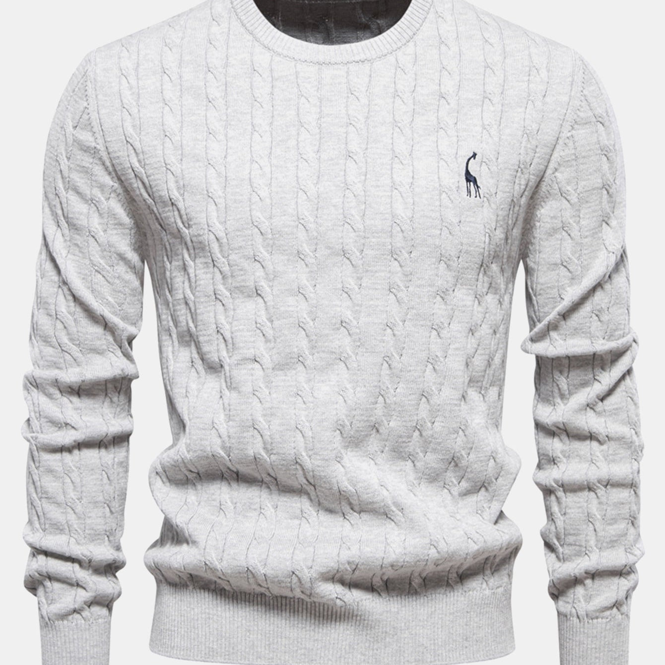 Rhys - Cable Knit Jacquard Sweater with Giraffe Embroidery