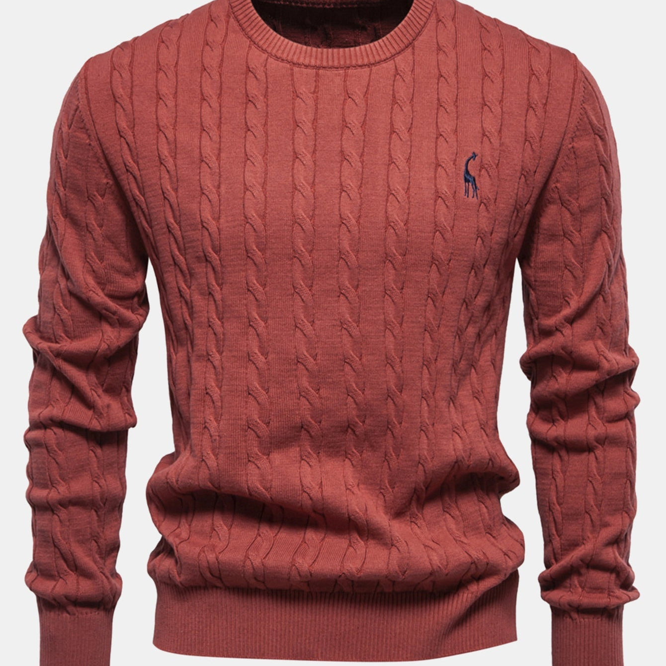 Rhys - Cable Knit Jacquard Sweater with Giraffe Embroidery