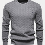 Rhys - Cable Knit Jacquard Sweater with Giraffe Embroidery
