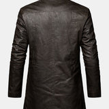 Stephane - Longline Faux Leather Overcoat with Faux Fur Lining