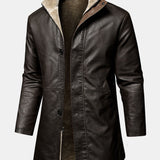 Stephane - Longline Faux Leather Overcoat with Faux Fur Lining