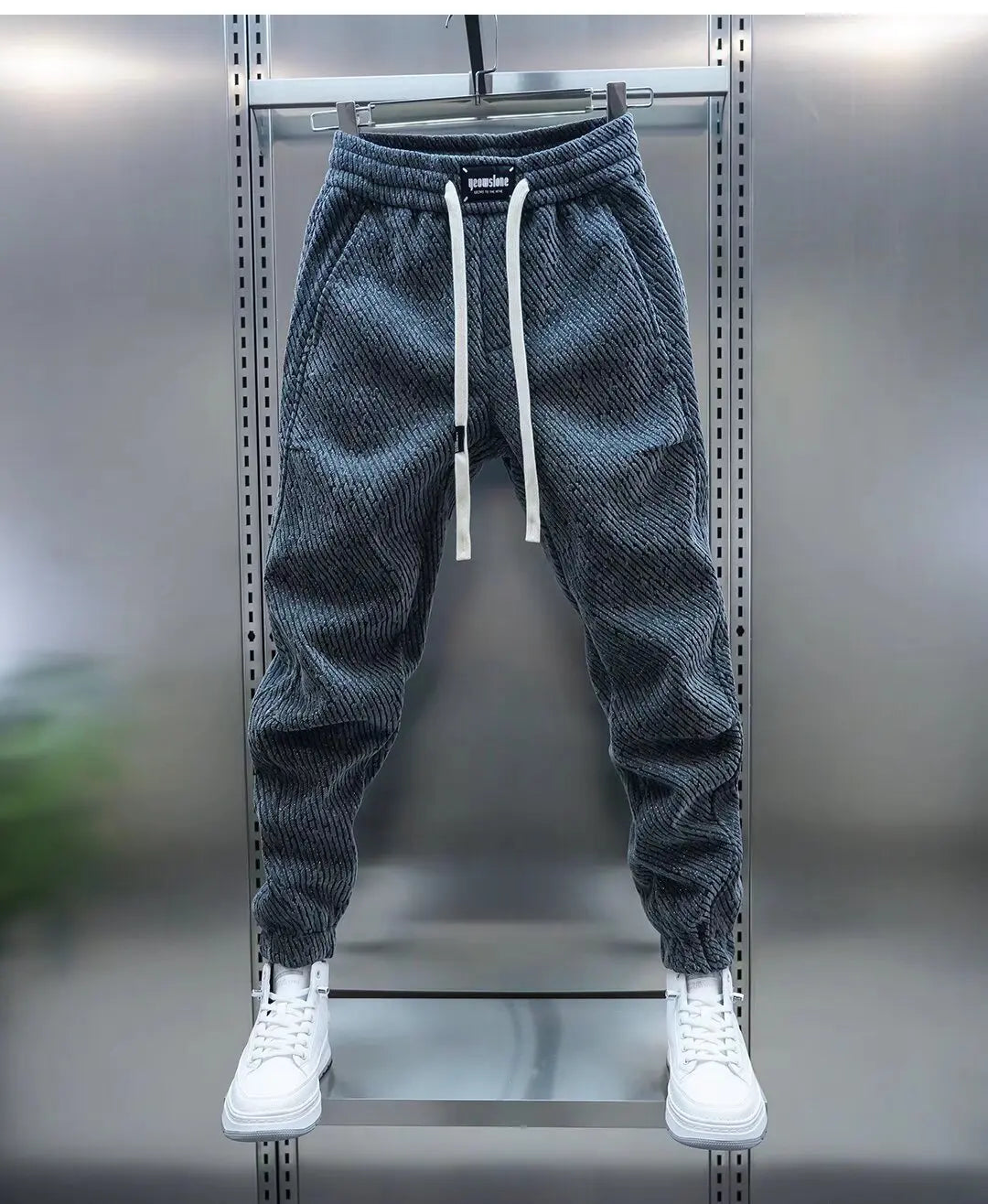 Vernon men's textured knit joggers in Grey, view 3