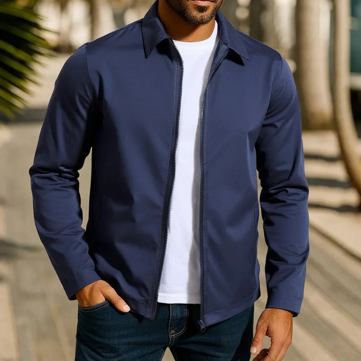 Jay men's casual lightweight jacket in Dark Blue, view 2