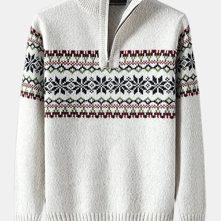 Finn - Geometric Print Half-Zip Christmas Sweater