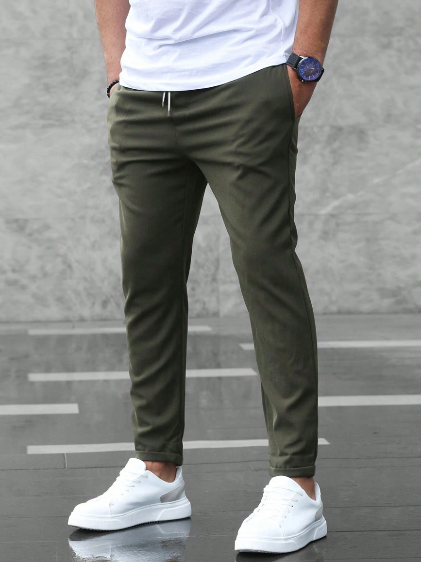 Elmer men's four way stretch slim joggers in Army Green, front view