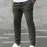 Elmer men's four way stretch slim joggers in Army Green, front view