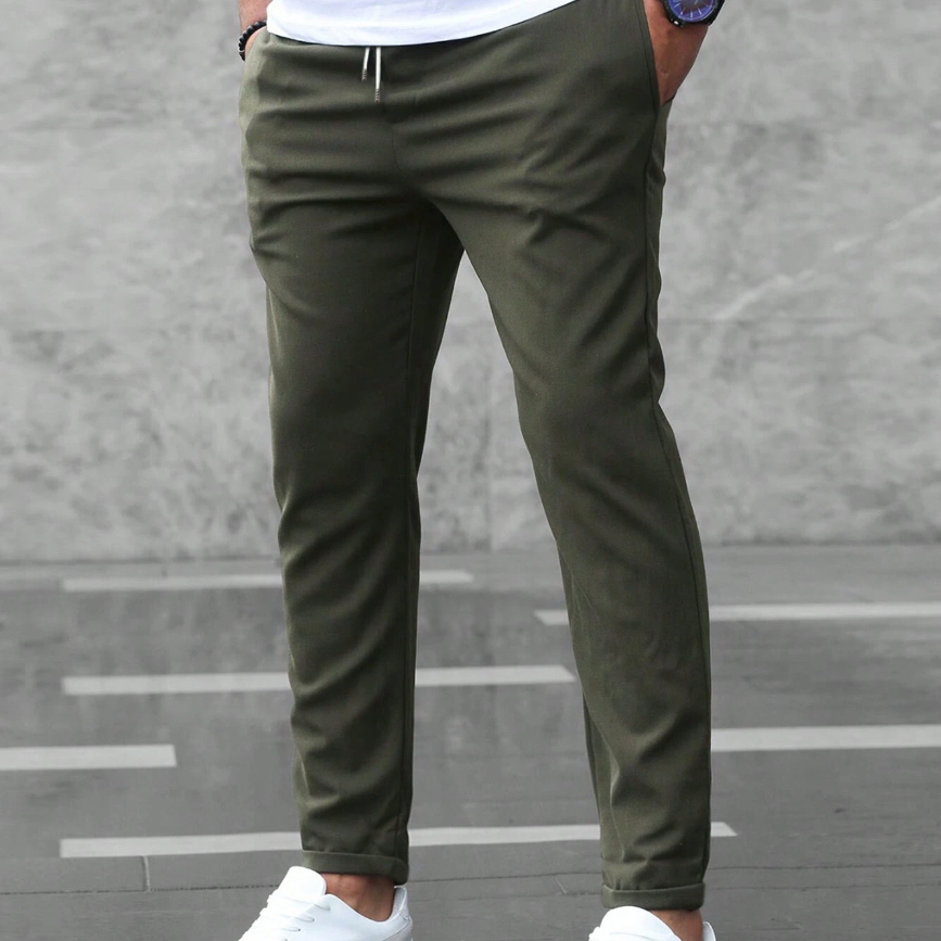 Elmer men's four way stretch slim joggers in Army Green, front view