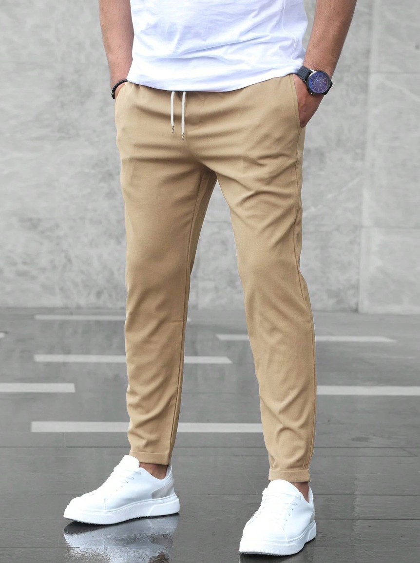 Elmer men's four way stretch slim joggers in Beige, view 3