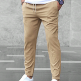 Elmer men's four way stretch slim joggers in Beige, view 3