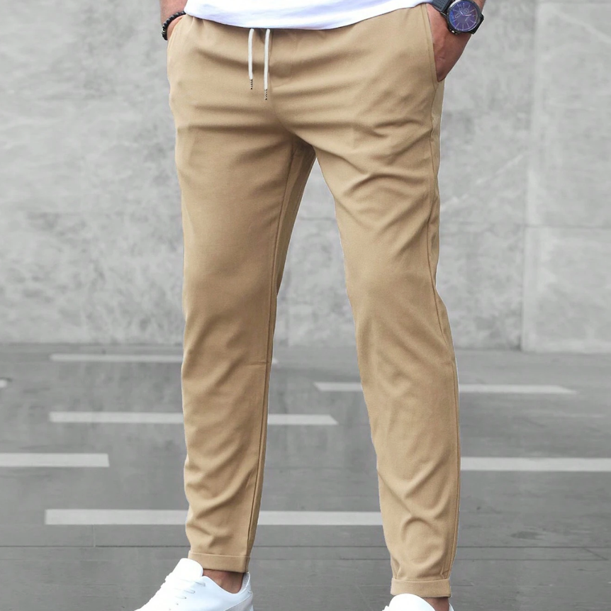 Elmer men's four way stretch slim joggers in Beige, view 3
