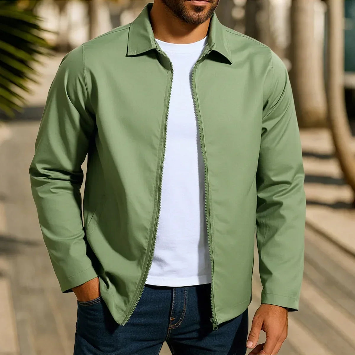 Jay men's casual lightweight jacket in Green, view 5