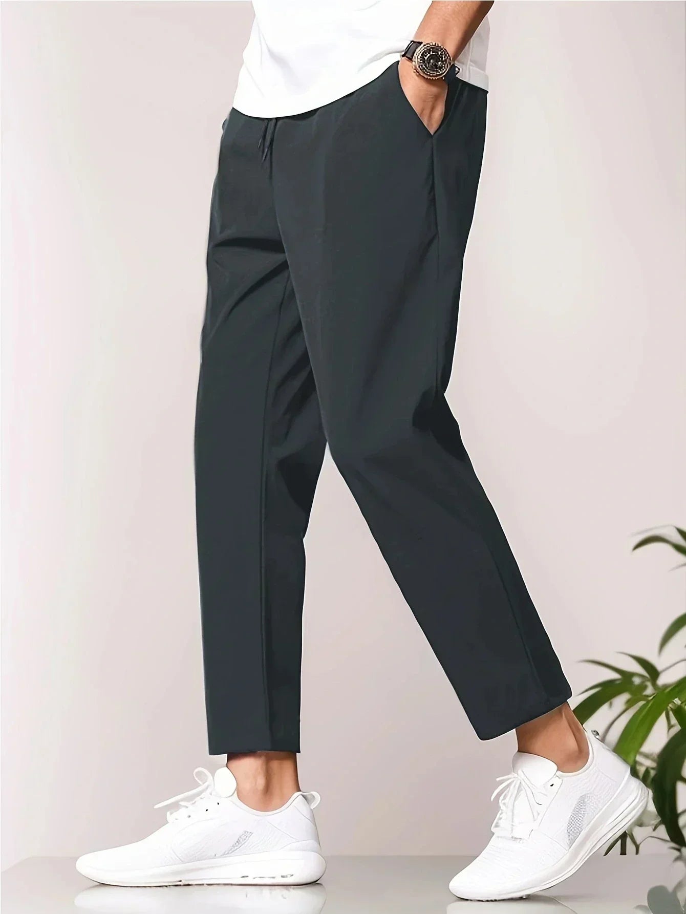 Rhett men's cropped tapered smart pants in Dark Grey, view 7