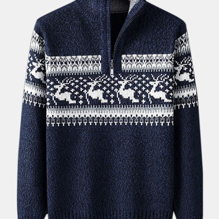 Harrison - Elk Print Half-Zip Christmas Sweater