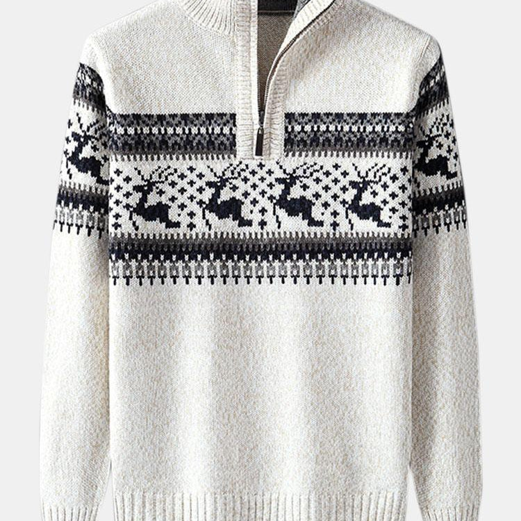 Harrison - Elk Print Half-Zip Christmas Sweater