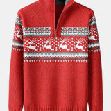 Harrison - Elk Print Half-Zip Christmas Sweater