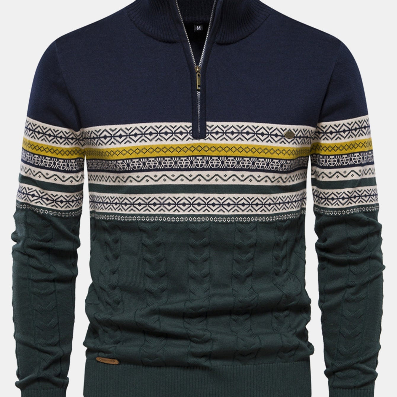 Lincoln - Contrast Pattern Jacquard Quarter-Zip Sweater