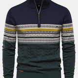 Lincoln - Contrast Pattern Jacquard Quarter-Zip Sweater