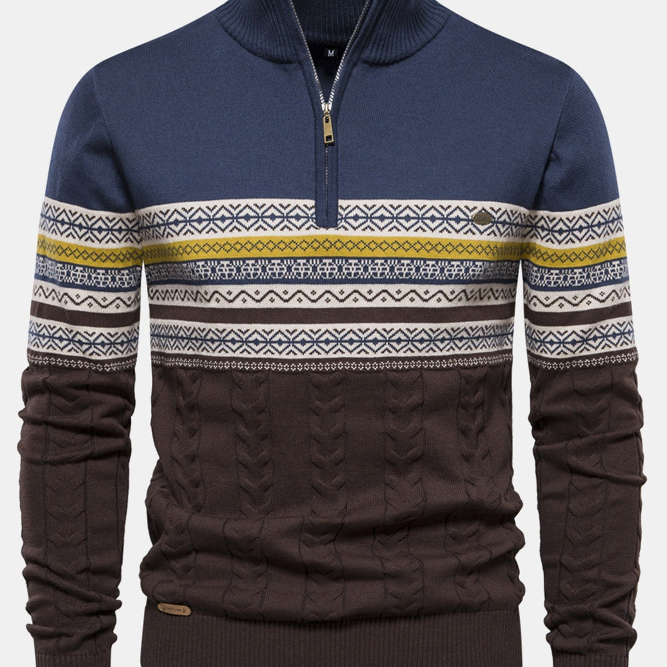 Lincoln - Contrast Pattern Jacquard Quarter-Zip Sweater