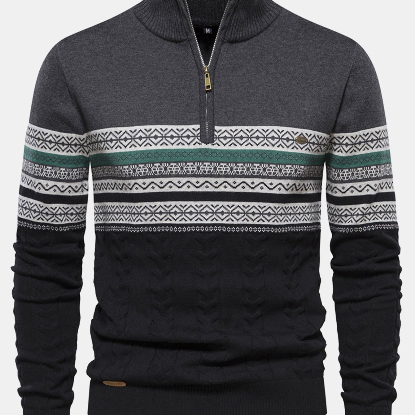Lincoln - Contrast Pattern Jacquard Quarter-Zip Sweater