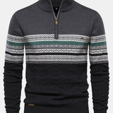Lincoln - Contrast Pattern Jacquard Quarter-Zip Sweater