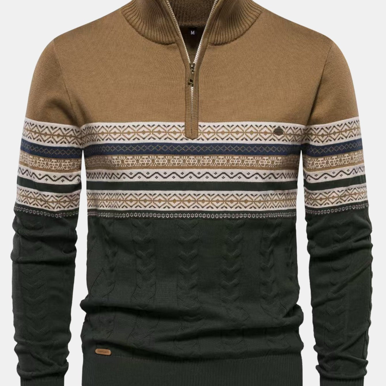 Lincoln - Contrast Pattern Jacquard Quarter-Zip Sweater