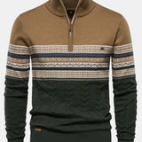 Lincoln - Contrast Pattern Jacquard Quarter-Zip Sweater