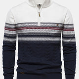 Lincoln - Contrast Pattern Jacquard Quarter-Zip Sweater
