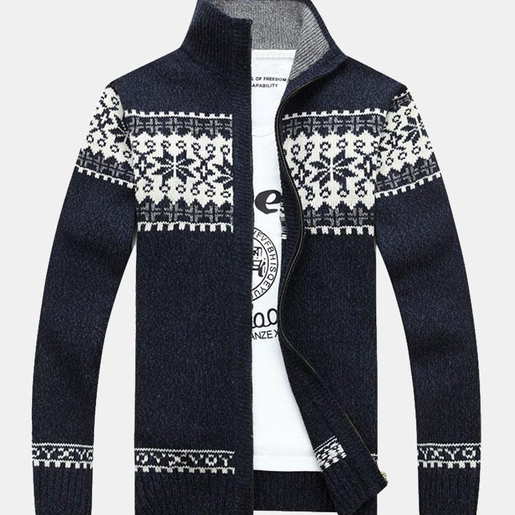 Gage - Geometric Print Zip Christmas Cardigan