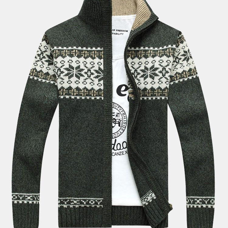 Gage - Geometric Print Zip Christmas Cardigan