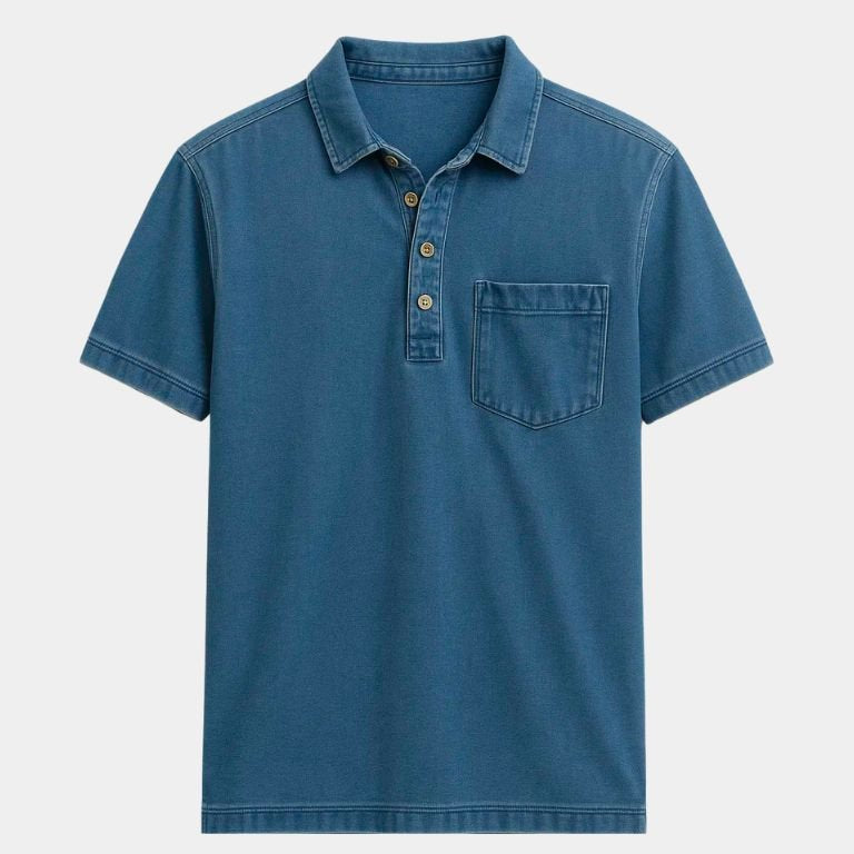 Cameron - Denim Look Polo with Chest Pocket