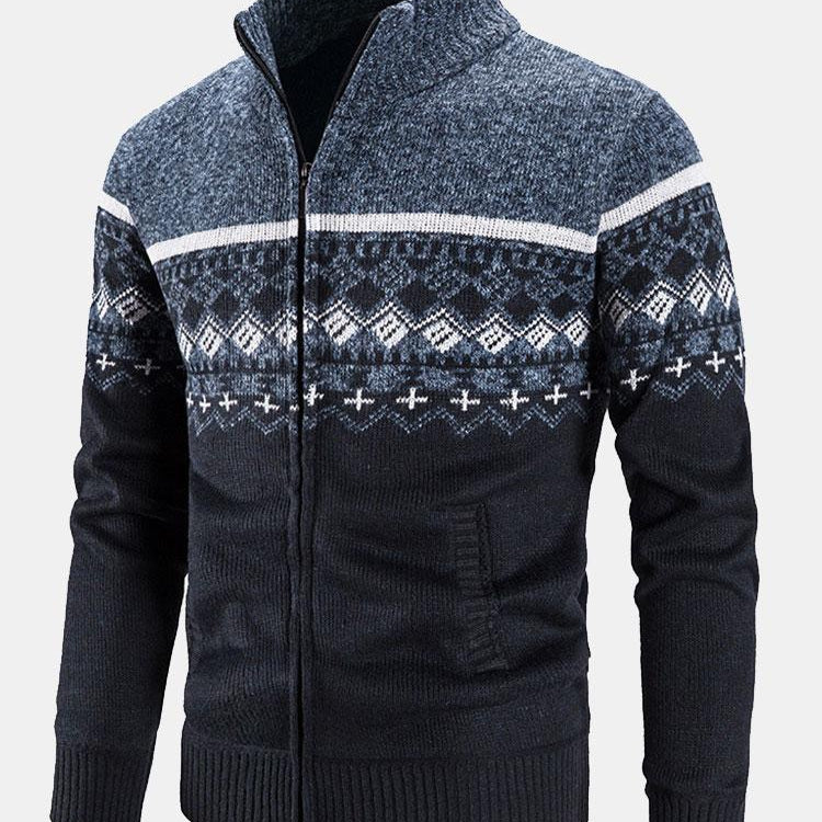 Weston - Geometric Print Zip Sweater