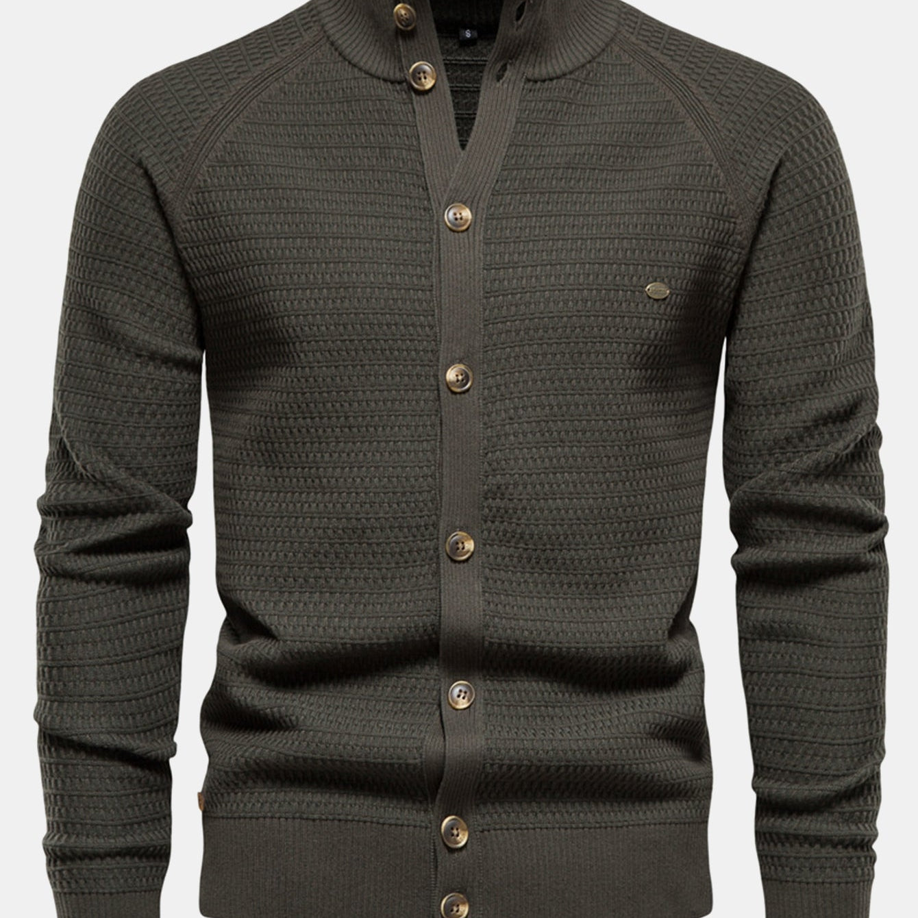 Callum - Textured Stand Collar Button Sweater