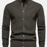 Callum - Textured Stand Collar Button Sweater