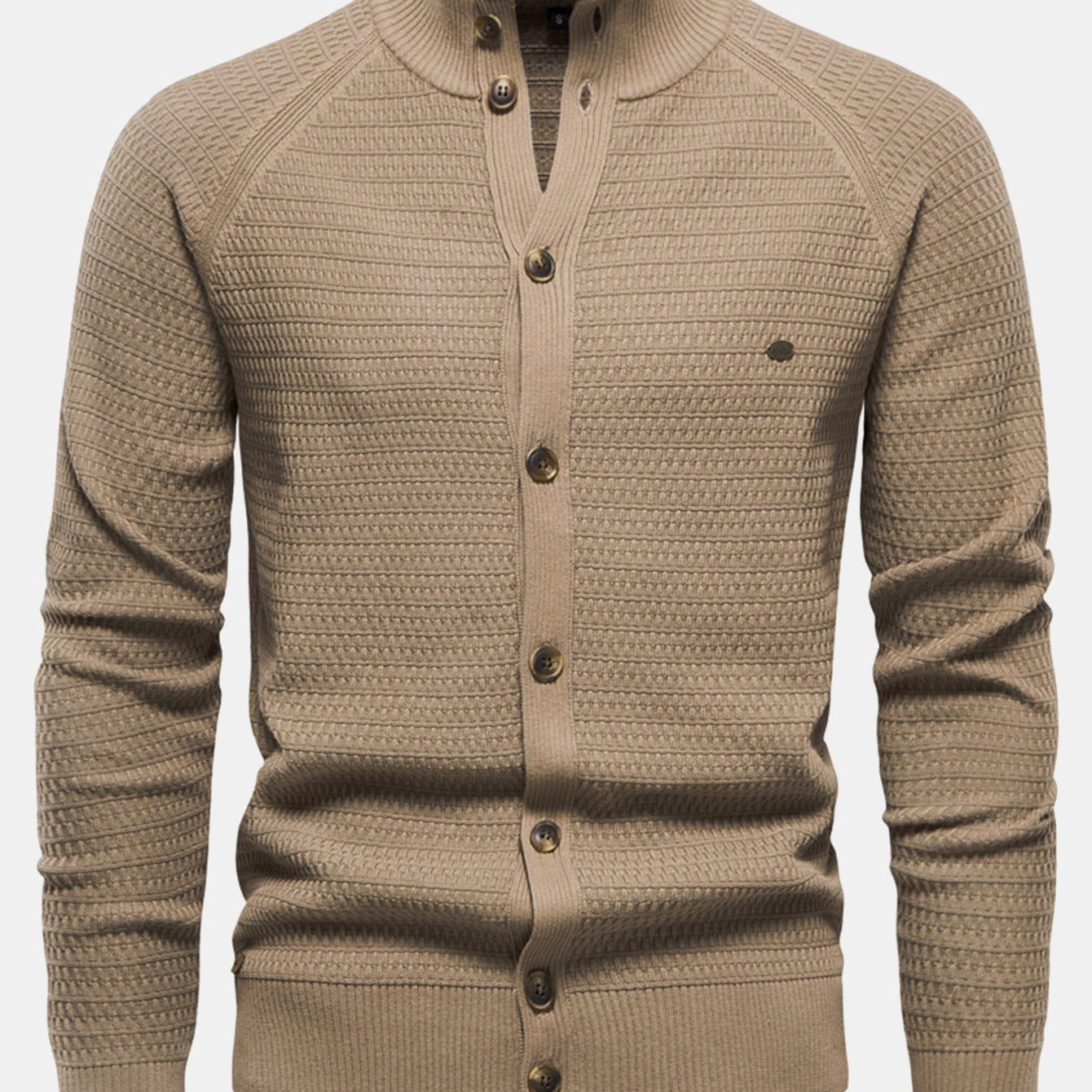 Callum - Textured Stand Collar Button Sweater
