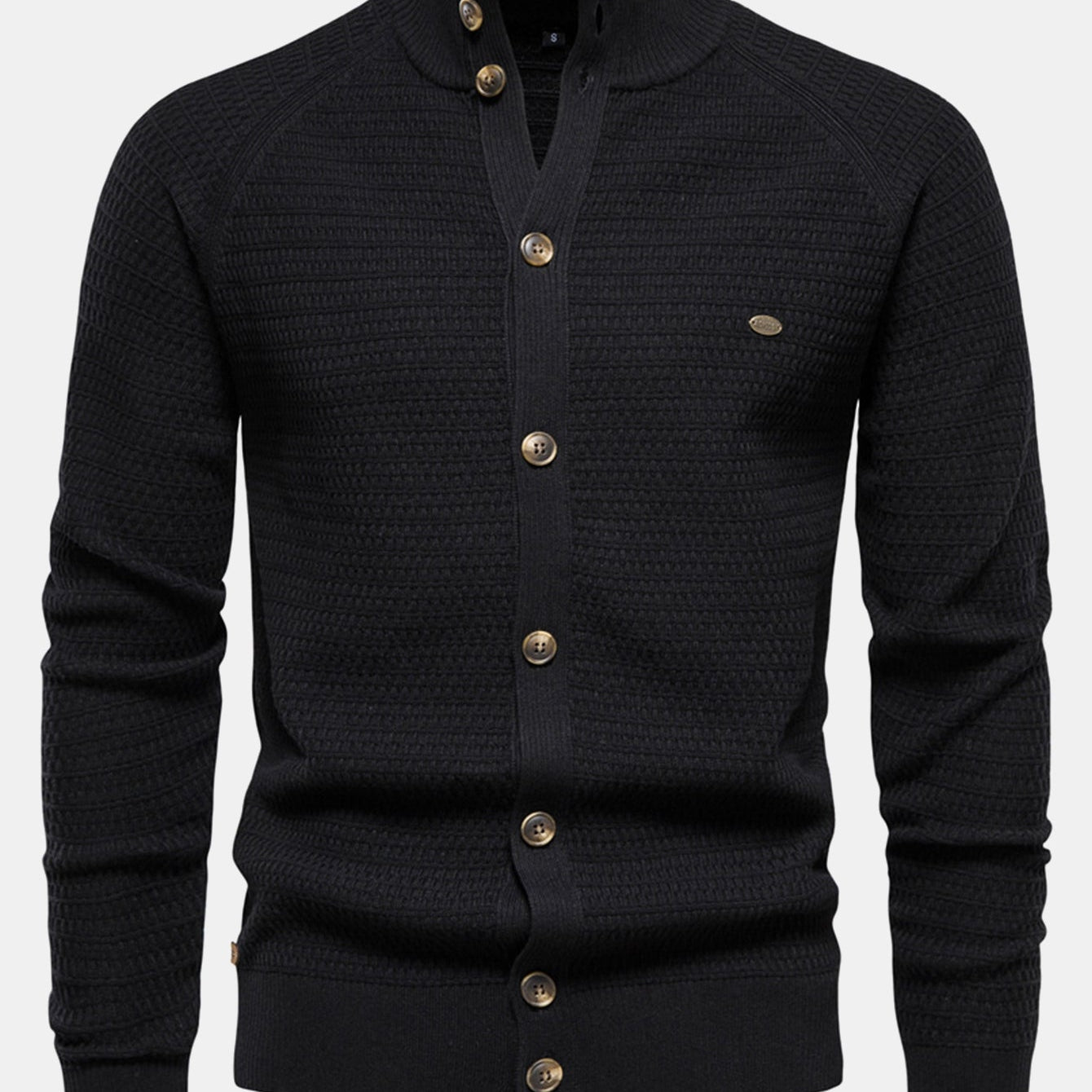 Callum - Textured Stand Collar Button Sweater