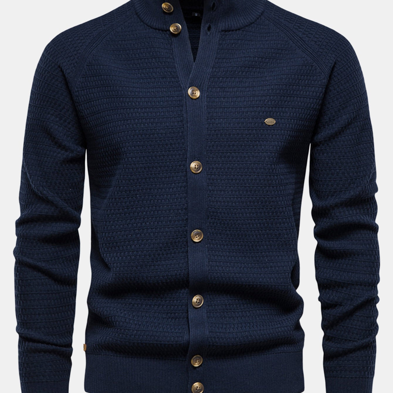 Callum - Textured Stand Collar Button Sweater