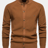 Callum - Textured Stand Collar Button Sweater