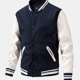Leo - Wool-Look Baseball Jacket with Faux Leather Sleeves