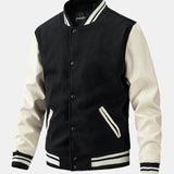 Leo - Wool-Look Baseball Jacket with Faux Leather Sleeves
