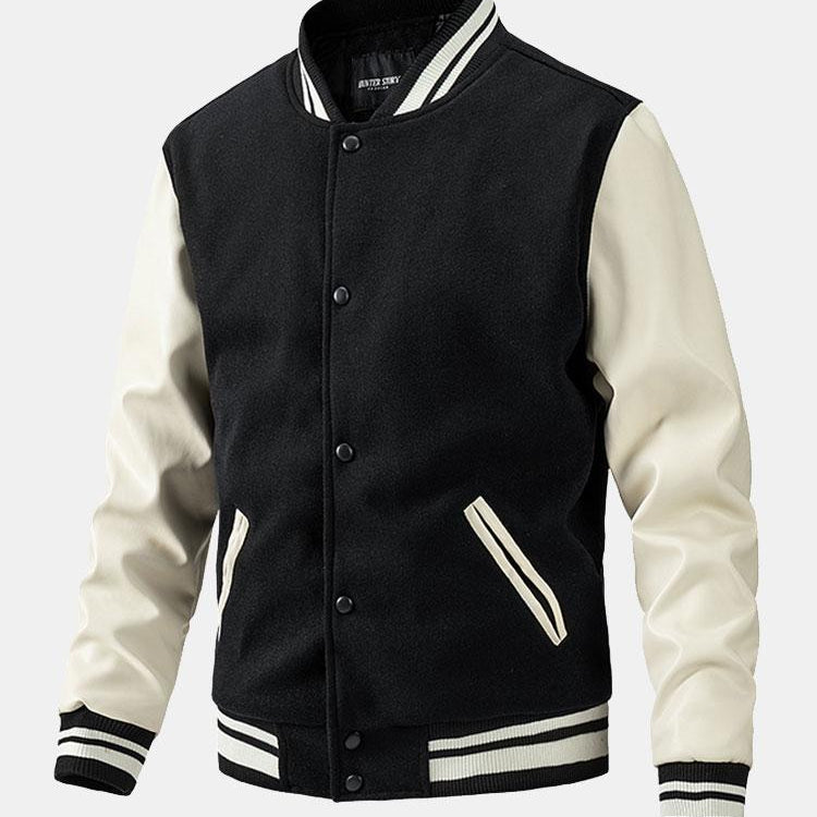 Leo - Wool-Look Baseball Jacket with Faux Leather Sleeves
