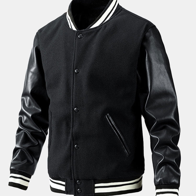 Leo - Wool-Look Baseball Jacket with Faux Leather Sleeves
