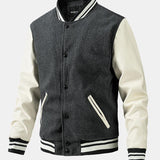 Leo - Wool-Look Baseball Jacket with Faux Leather Sleeves