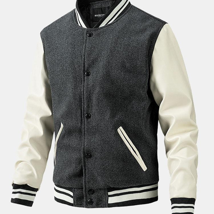 Leo - Wool-Look Baseball Jacket with Faux Leather Sleeves