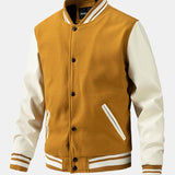Leo - Wool-Look Baseball Jacket with Faux Leather Sleeves