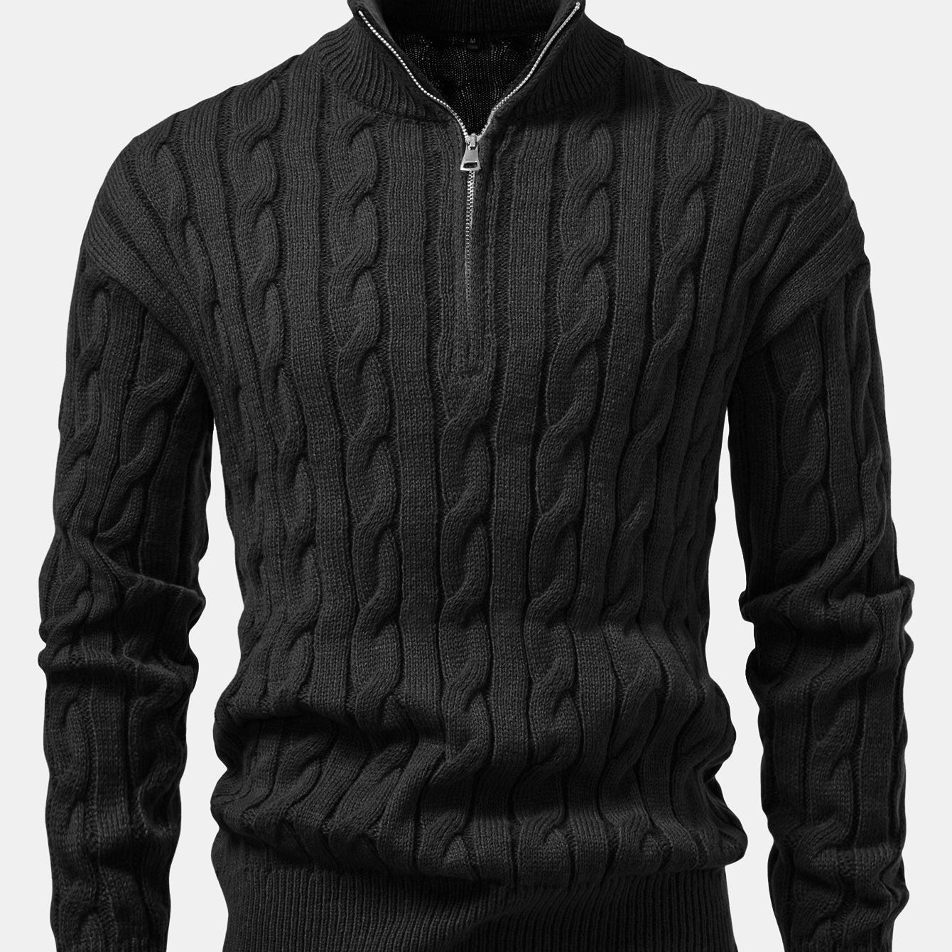 Declan - Jacquard Cable Knit Quarter-Zip Sweater