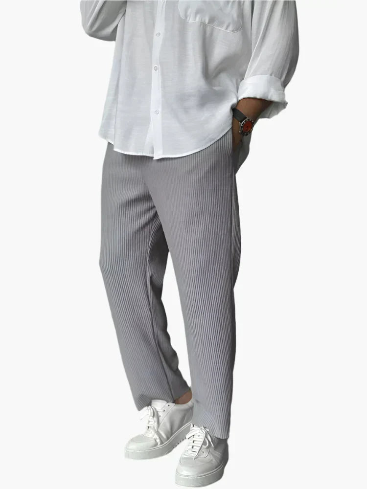 Ambrose men's relaxed pleated texture pants in Grey, view 3