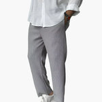 Ambrose men's relaxed pleated texture pants in Grey, view 3