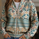 Greta - Vintage Botanical Zip-Up Cardigan