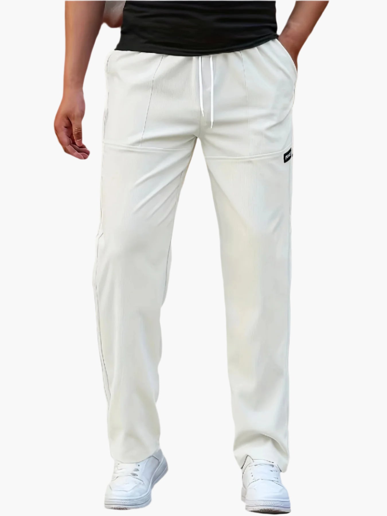 Reggie men's straight leg drawstring joggers in White, view 4